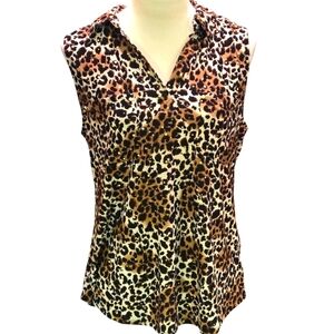 Emily Daniel's Animal Print Sleeveless Collared Pullover Top Women size L